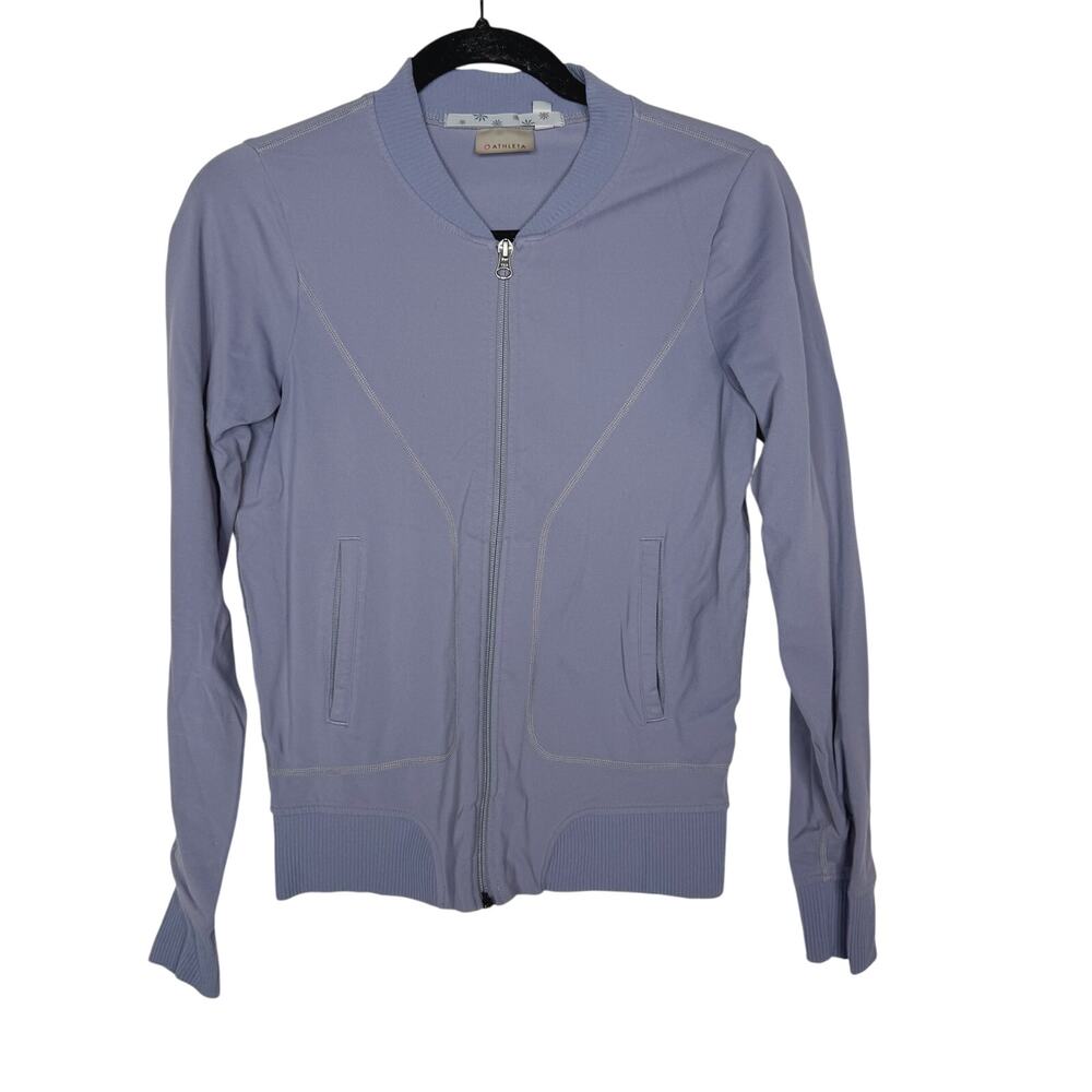 Athleta XSmall XS Light Purple Gray Bombtastic Knit Bomber Jacket Stretch Nylon